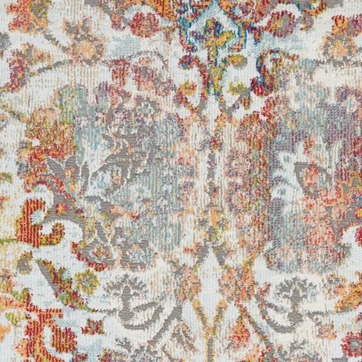 5' X 8' Blue Red and Orange Geometric Distressed Non Skid Area Rug
