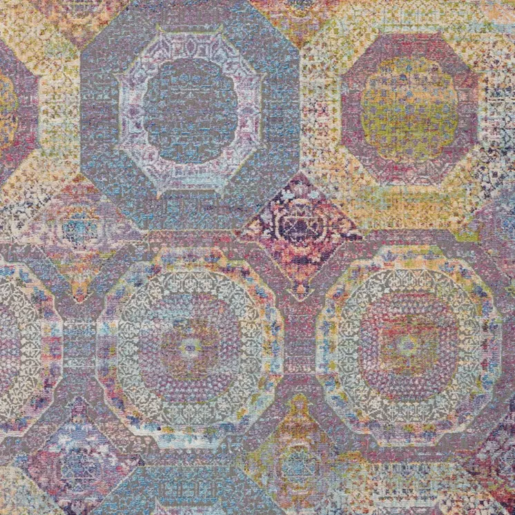5' X 8' Blue Red and Orange Geometric Distressed Non Skid Area Rug