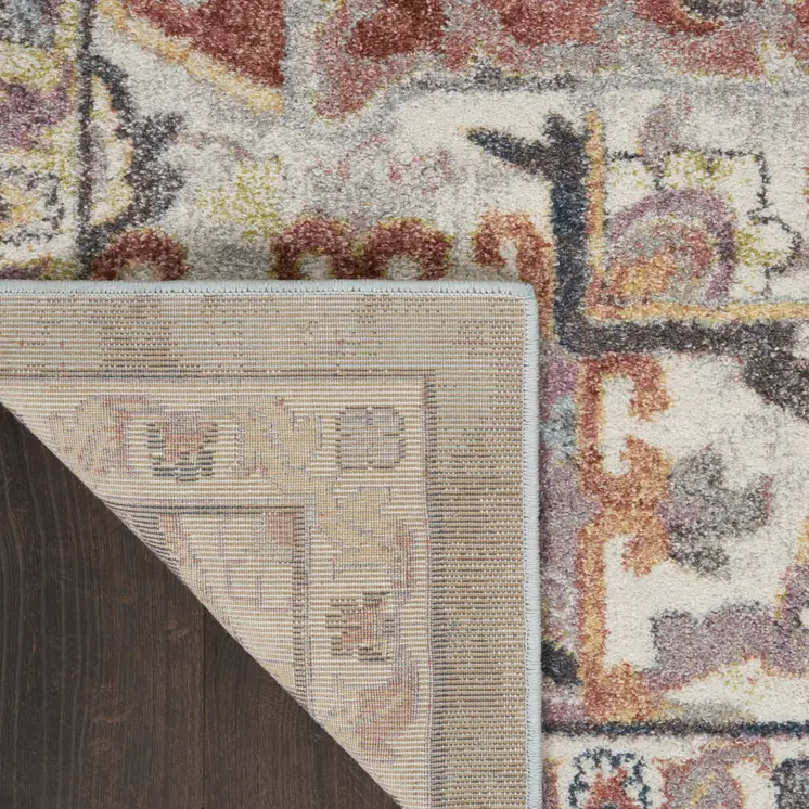 8' Blue and Red Floral Distressed Runner Rug