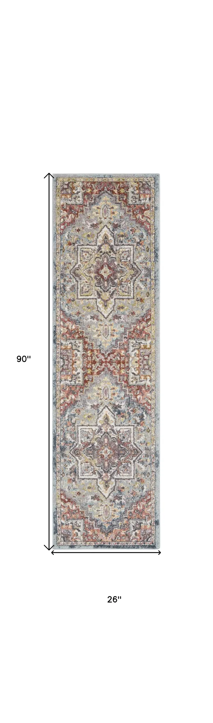 8' Blue and Red Floral Distressed Runner Rug