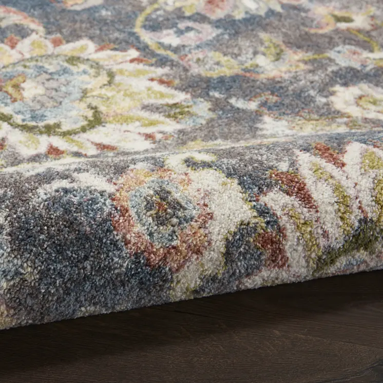 8' Charcoal Brown and Yellow Floral Distressed Runner Rug