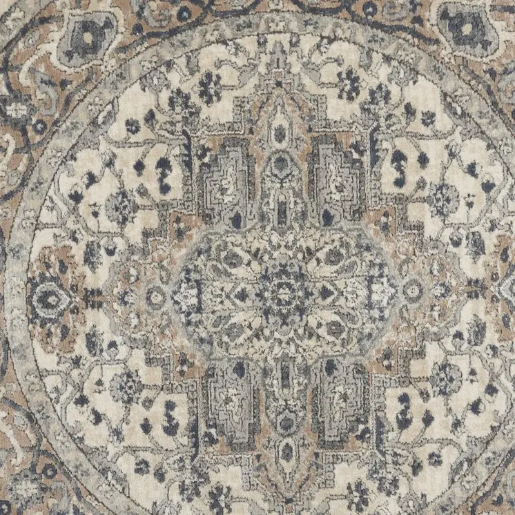 8' Ivory Green and Gray Floral Runner Rug