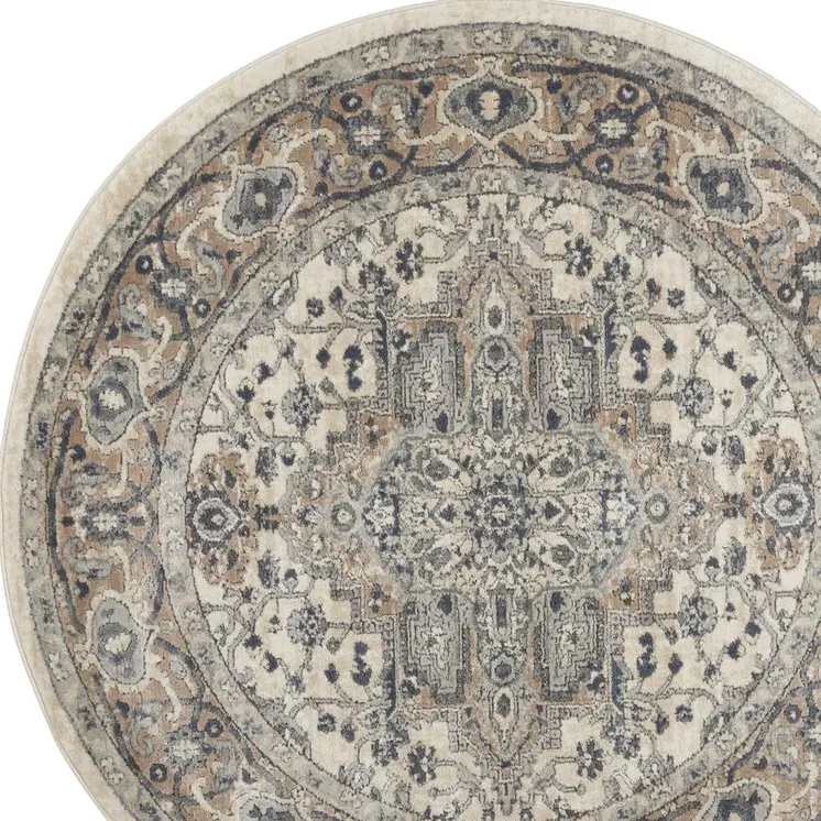 8' Ivory Green and Gray Floral Runner Rug