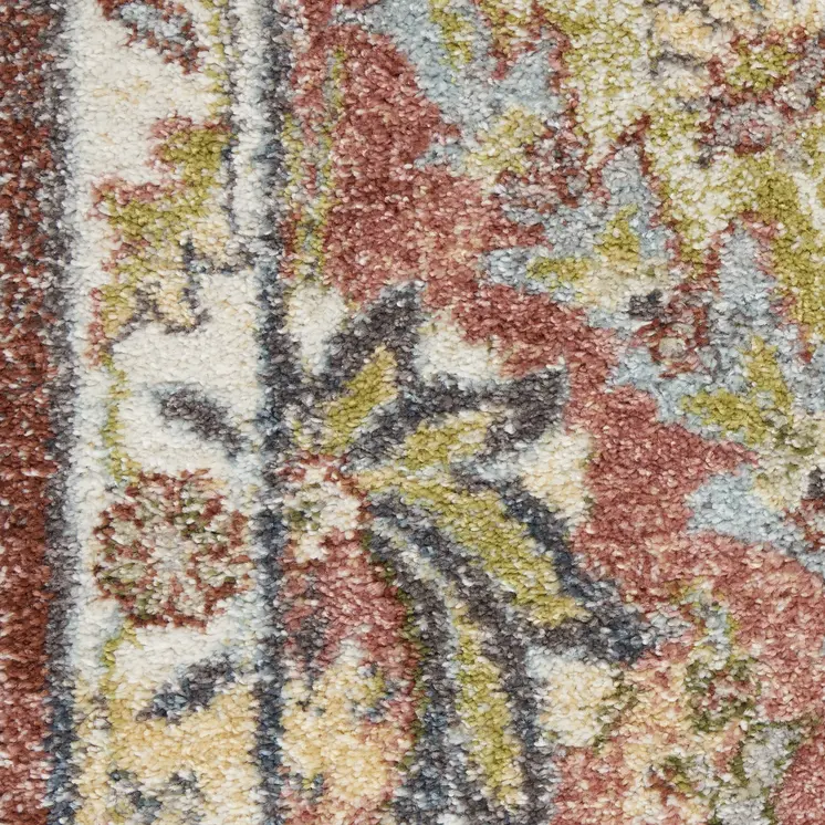 8' Green and Ivory Floral Distressed Runner Rug