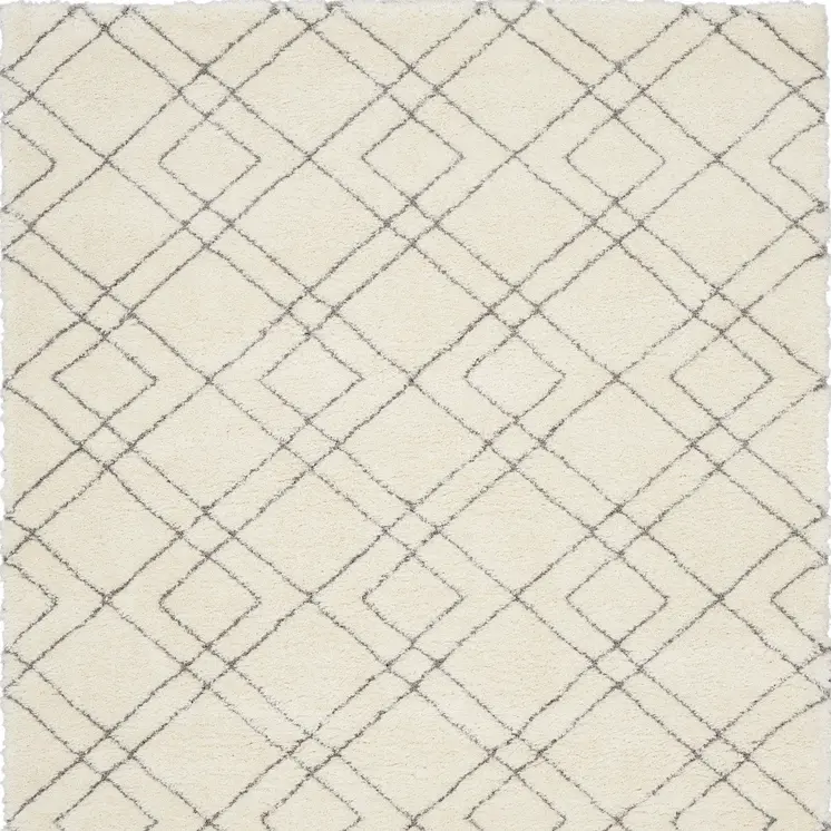 7' X 9' Ivory and Gray Geometric Shag Area Rug