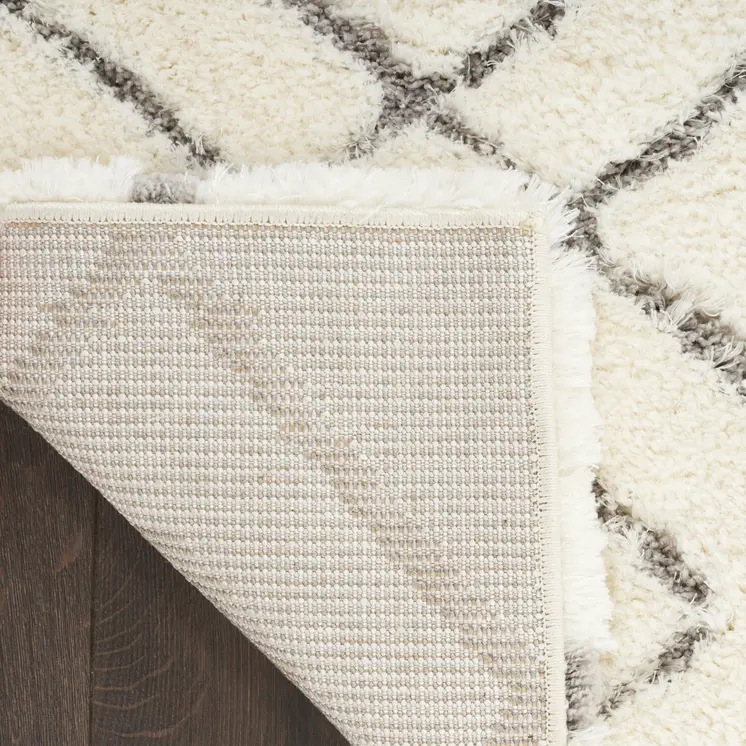 7' X 9' Ivory and Gray Geometric Shag Area Rug