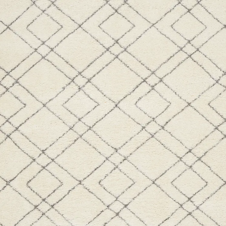 7' X 9' Ivory and Gray Geometric Shag Area Rug