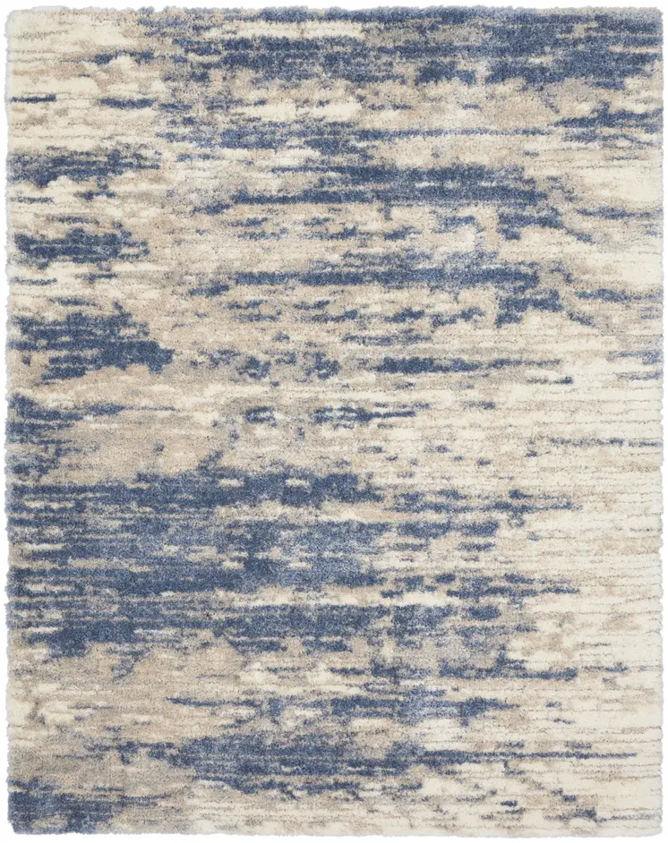 7' X 9' Light Blue Gray and Beige Abstract Shag Area Rug
