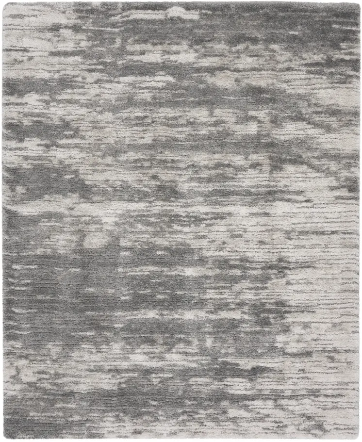8' X 10' Charcoal and Ivory Abstract Shag Area Rug