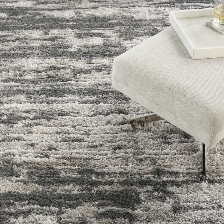 8' X 10' Charcoal and Ivory Abstract Shag Area Rug