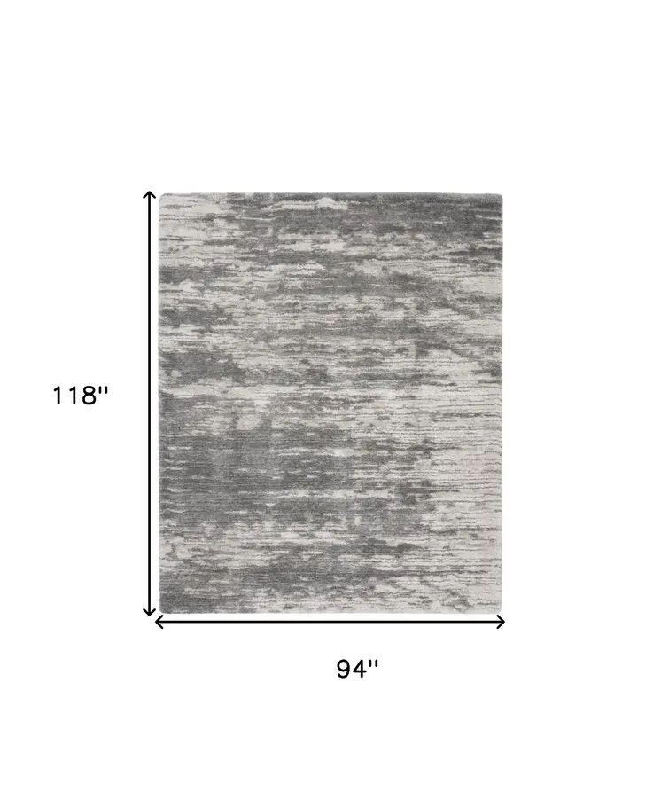 8' X 10' Charcoal and Ivory Abstract Shag Area Rug