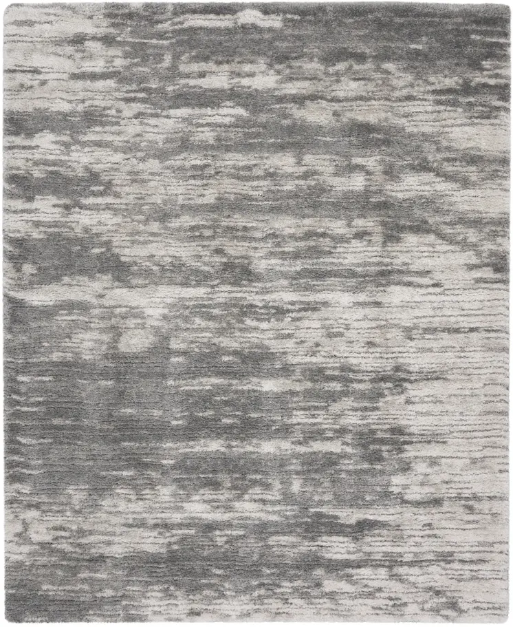 8' X 10' Charcoal and Ivory Abstract Shag Area Rug