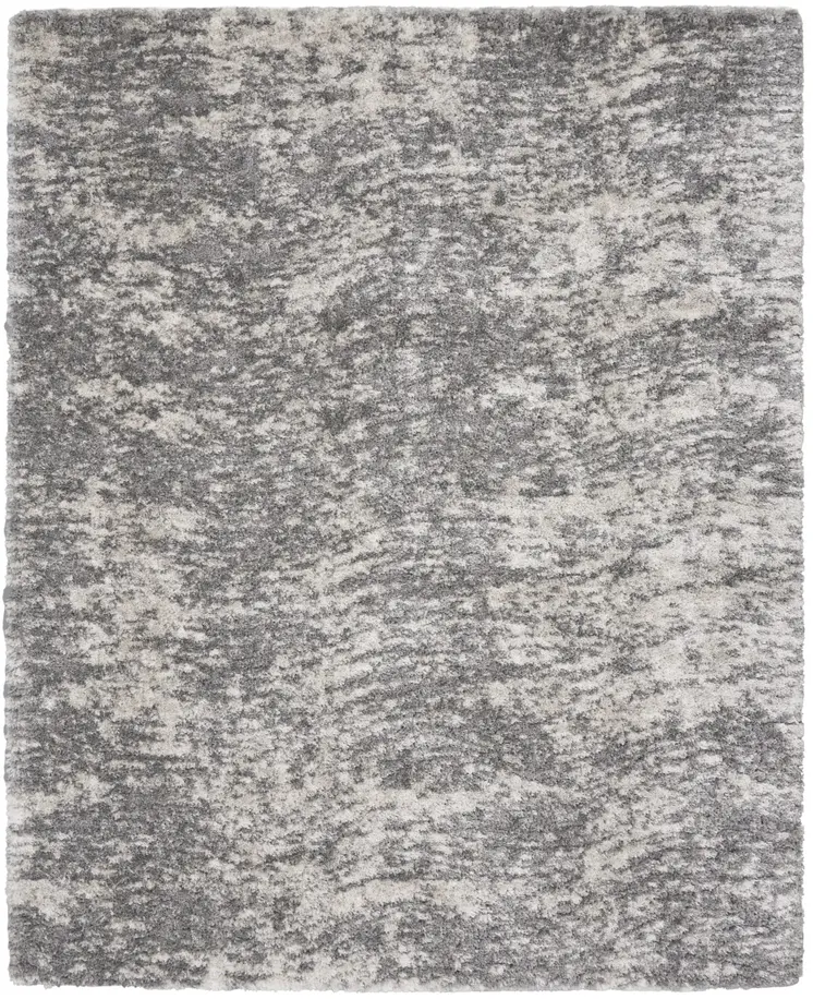 8' X 10' Charcoal and Ivory Abstract Shag Area Rug