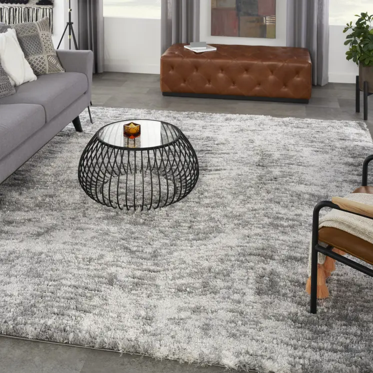 8' X 10' Charcoal and Ivory Abstract Shag Area Rug