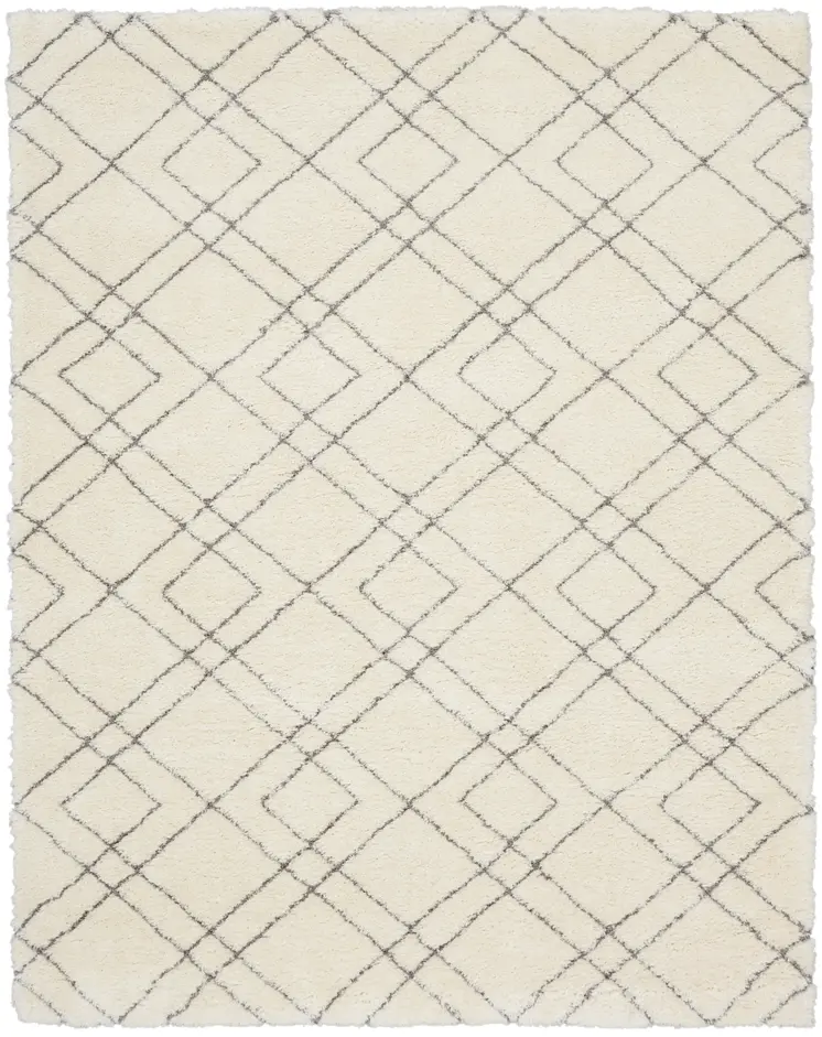 8' X 10' Ivory and Gray Geometric Shag Area Rug