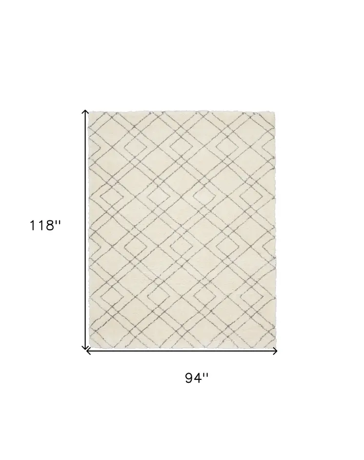 8' X 10' Ivory and Gray Geometric Shag Area Rug