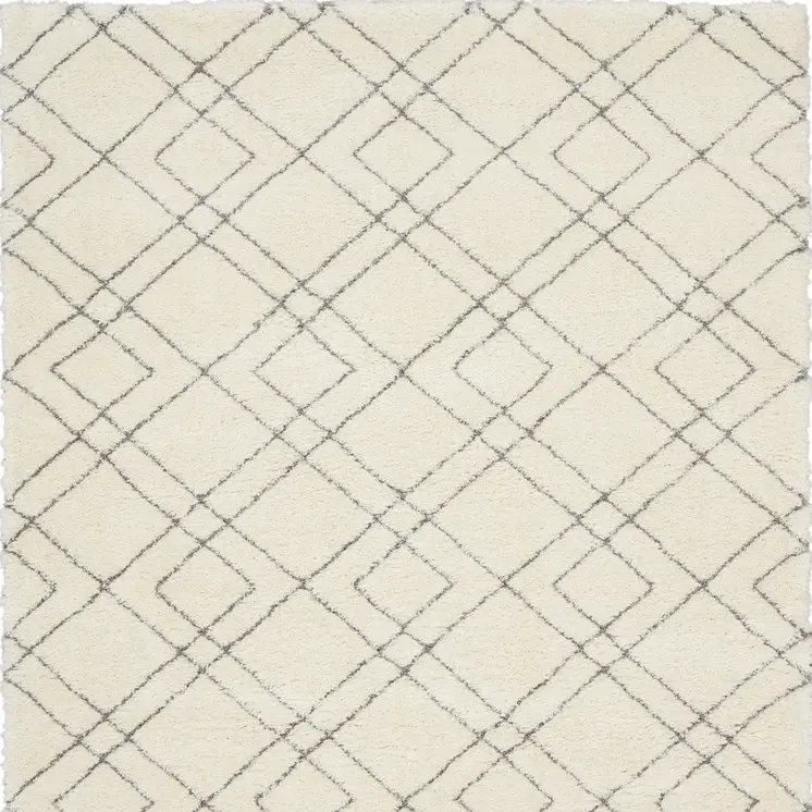 8' X 10' Ivory and Gray Geometric Shag Area Rug
