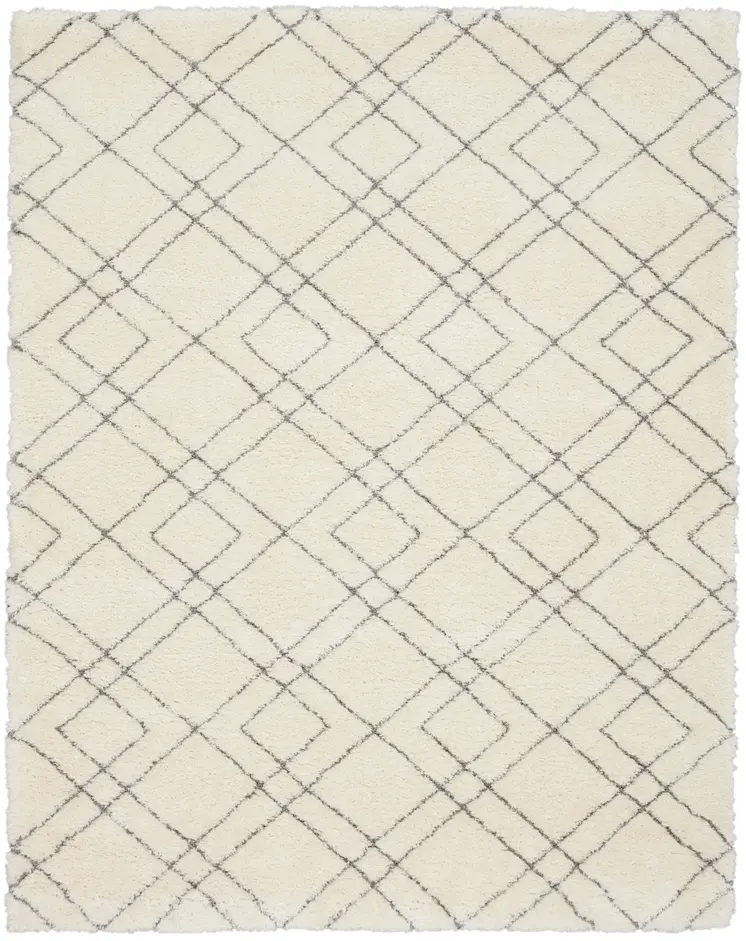 8' X 10' Ivory and Gray Geometric Shag Area Rug