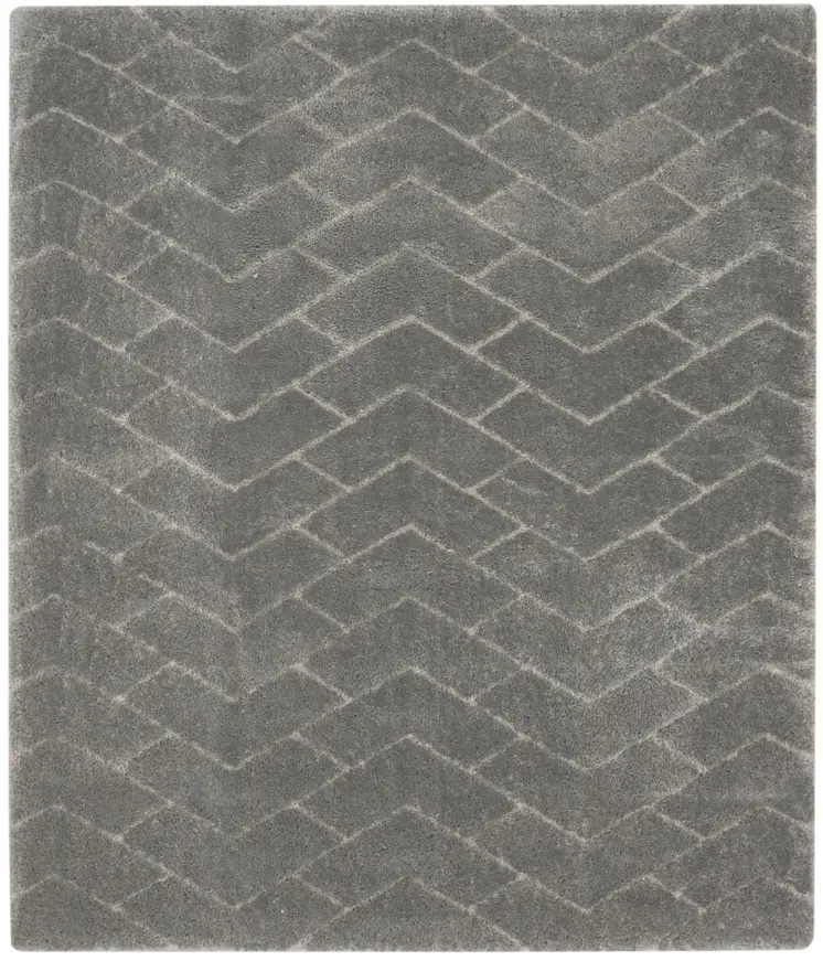 8' X 10' Gray and Light Gray Chevron Shag Area Rug