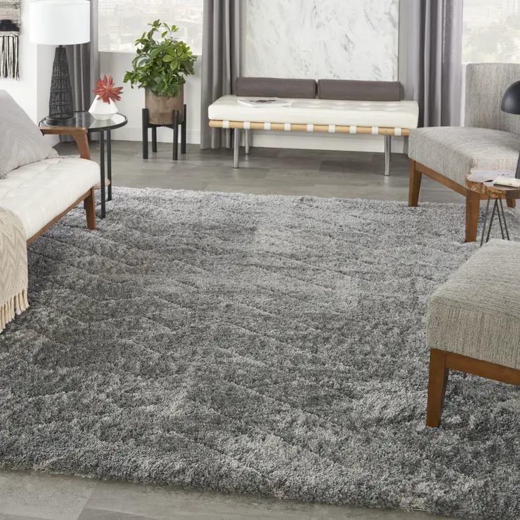 8' X 10' Gray and Light Gray Chevron Shag Area Rug