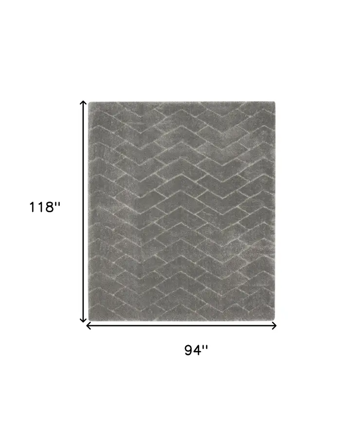 8' X 10' Gray and Light Gray Chevron Shag Area Rug