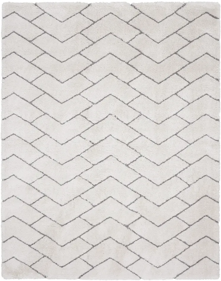 8' X 10' Ivory and Gray Chevron Shag Area Rug