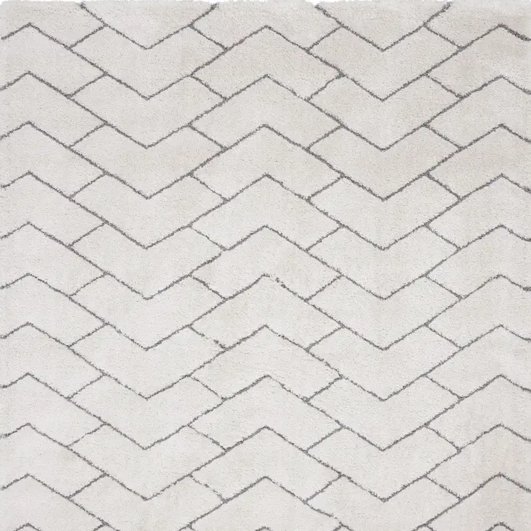 8' X 10' Ivory and Gray Chevron Shag Area Rug