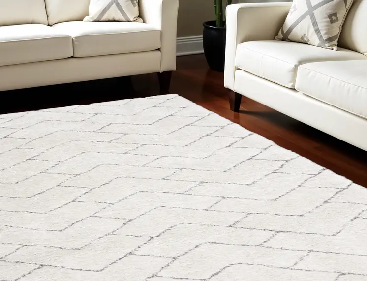8' X 10' Ivory and Gray Chevron Shag Area Rug