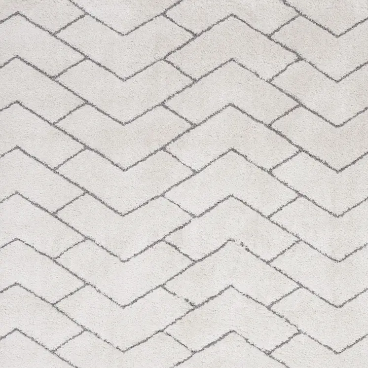 8' X 10' Ivory and Gray Chevron Shag Area Rug