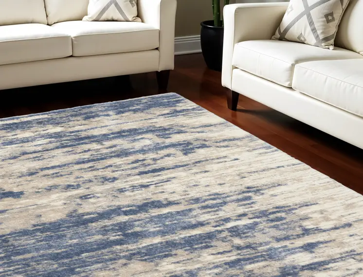 8' X 10' Light Blue Gray and Beige Abstract Shag Area Rug