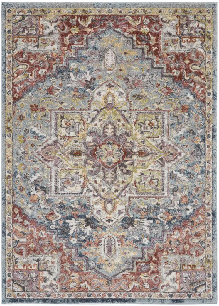 5' X 7' Blue and Red Floral Distressed Area Rug