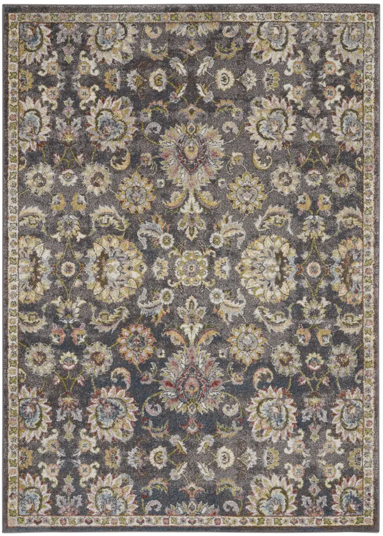 5' X 7' Charcoal Brown and Yellow Floral Distressed Area Rug