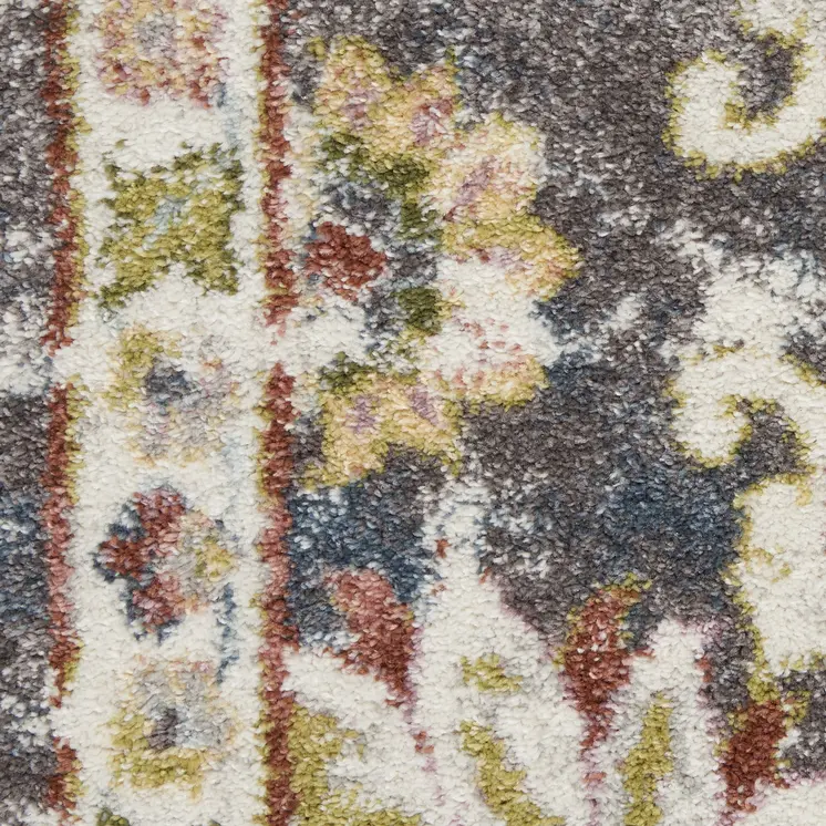 5' X 7' Charcoal Brown and Yellow Floral Distressed Area Rug