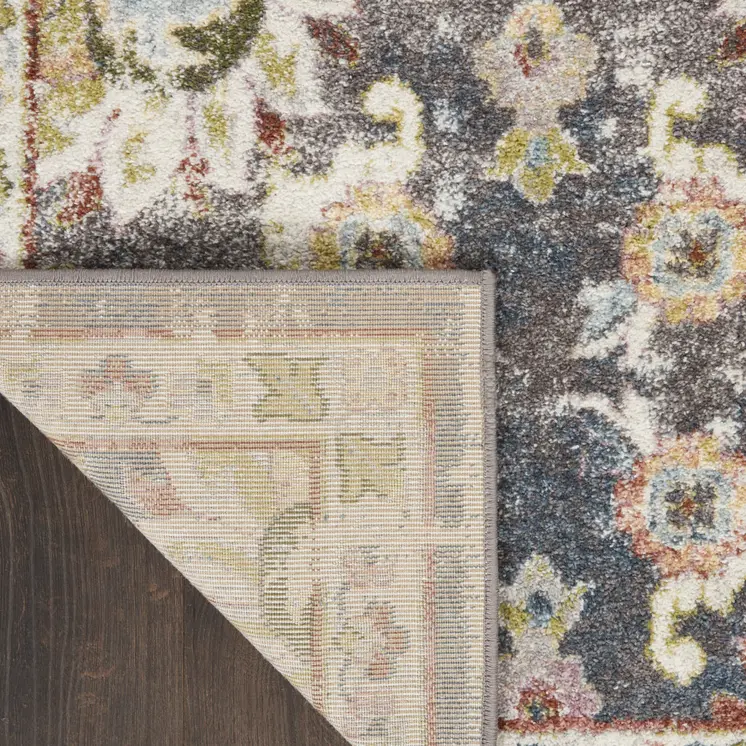 5' X 7' Charcoal Brown and Yellow Floral Distressed Area Rug