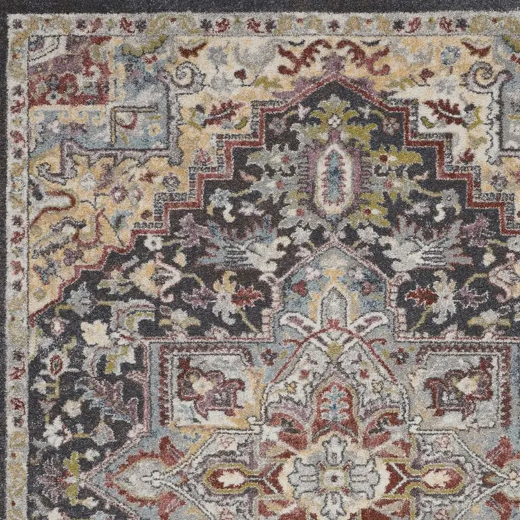 5' X 7' Charcoal Brown and Yellow Floral Medallion Distressed Area Rug