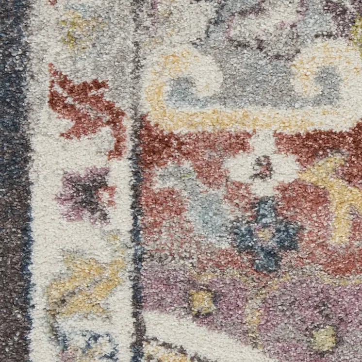 5' X 7' Charcoal Brown and Yellow Floral Medallion Distressed Area Rug