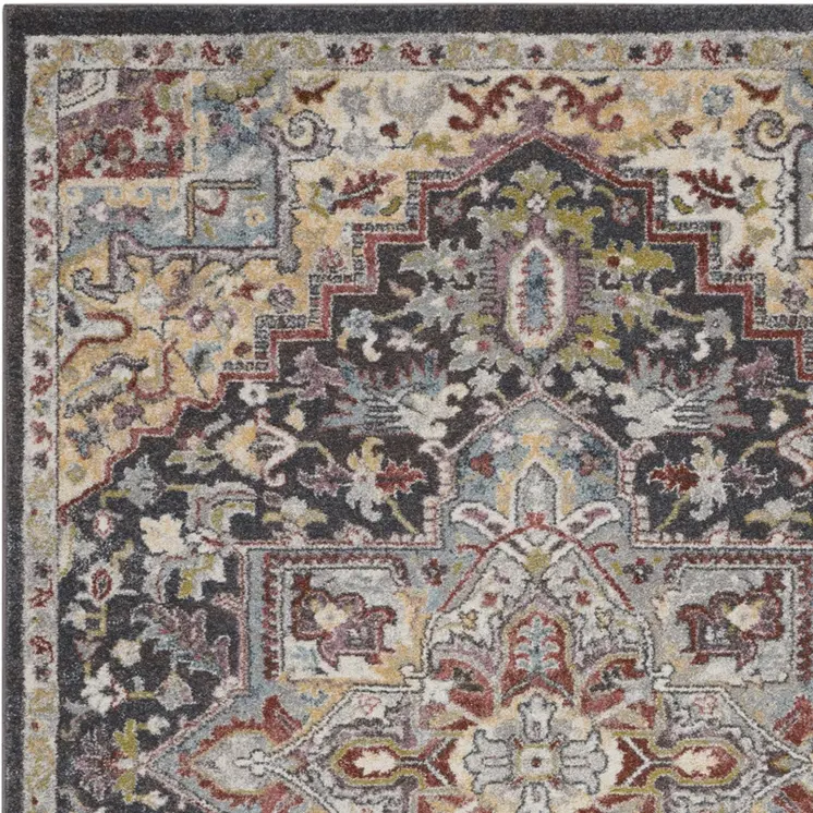 5' X 7' Charcoal Brown and Yellow Floral Medallion Distressed Area Rug