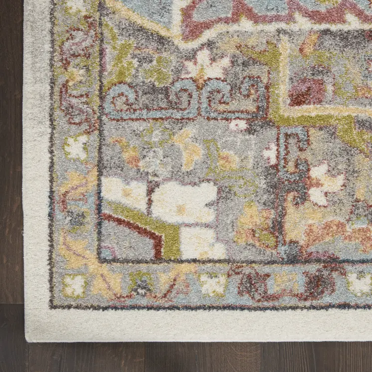 5' X 7' Ivory Green and Gray Floral Medallion Area Rug