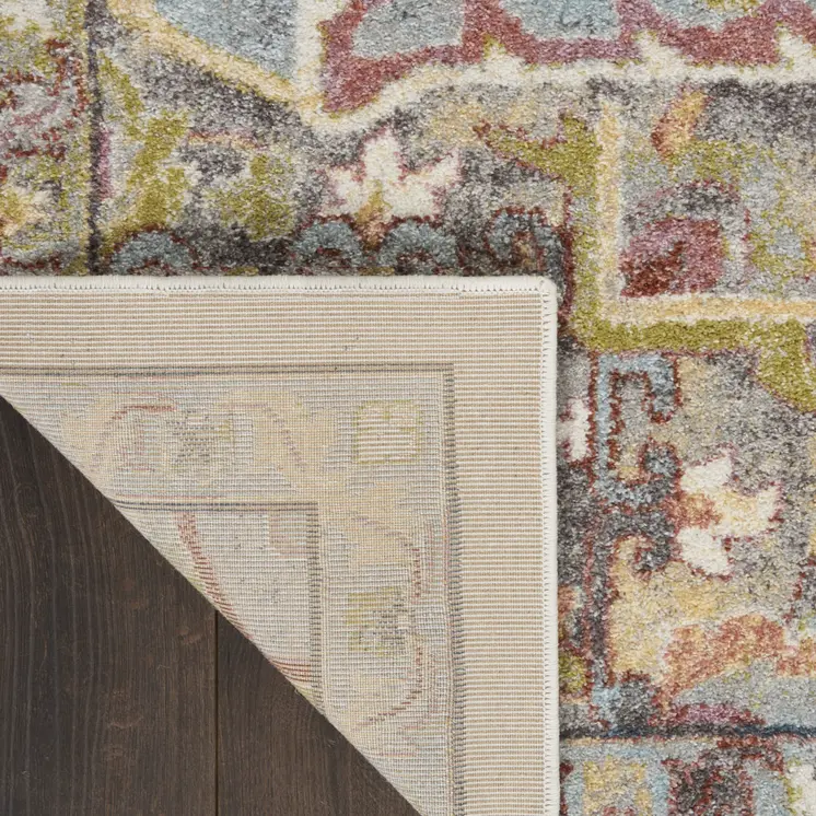 5' X 7' Ivory Green and Gray Floral Medallion Area Rug