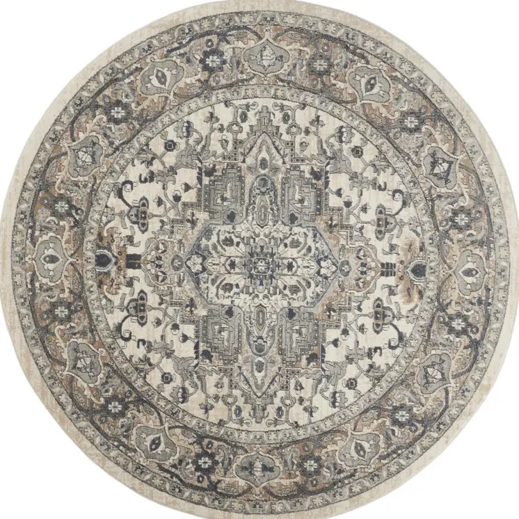 5' X 7' Ivory Green and Gray Floral Medallion Area Rug