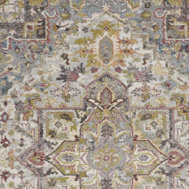 5' X 7' Ivory Green and Gray Floral Medallion Area Rug