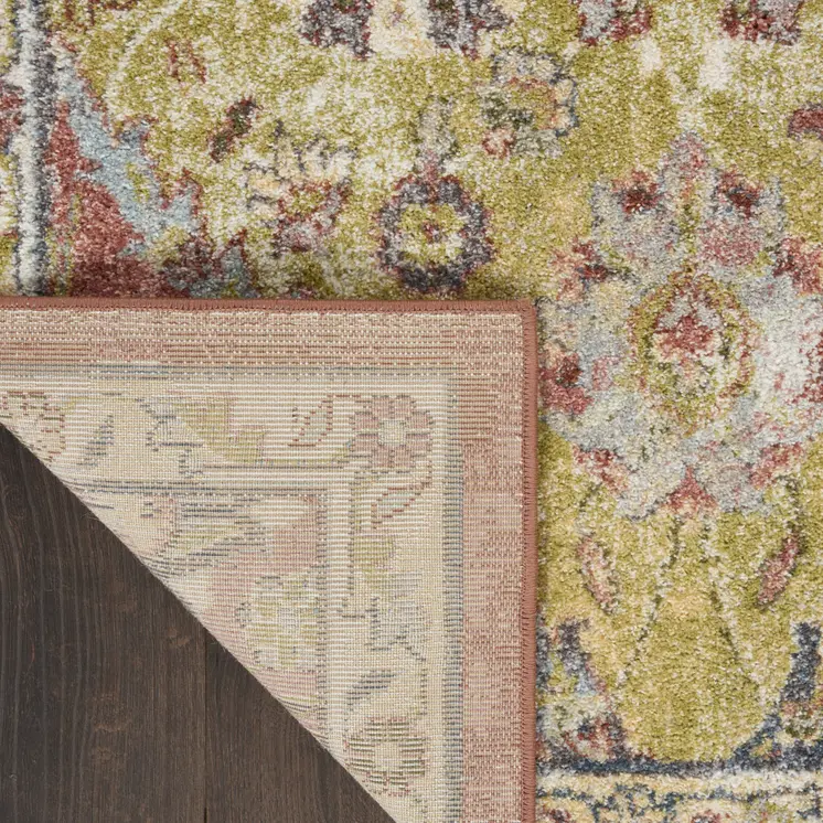 5' X 7' Green and Ivory Floral Distressed Area Rug