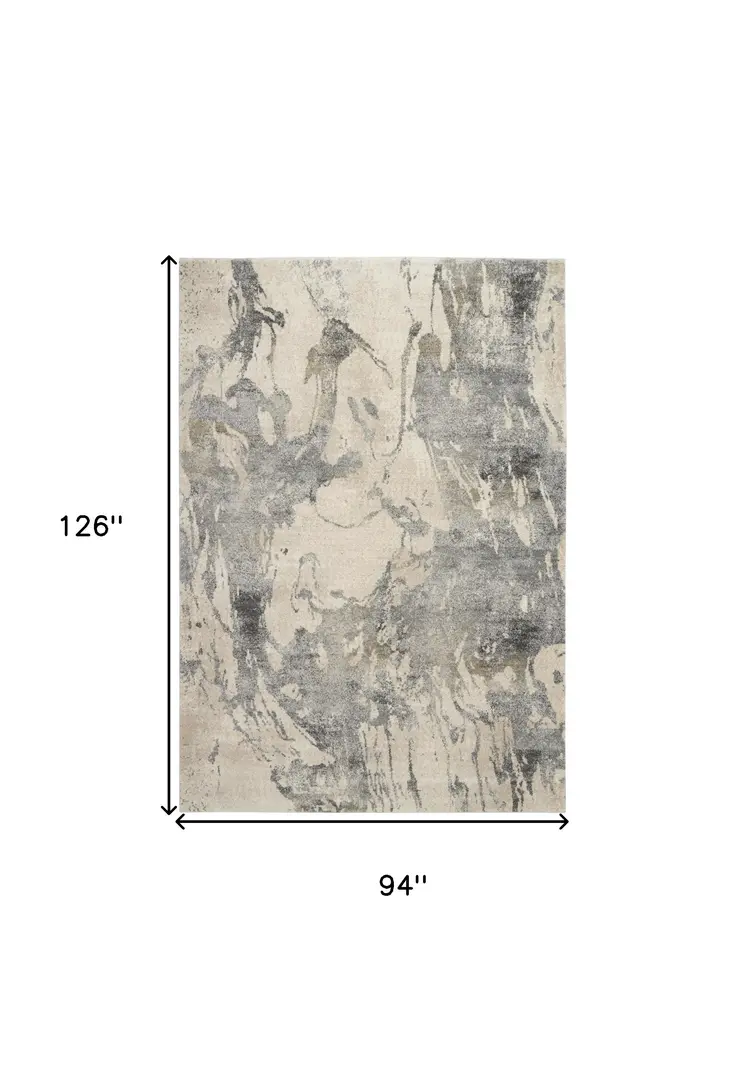 8' X 11' Cream and Gray Abstract Distressed Area Rug
