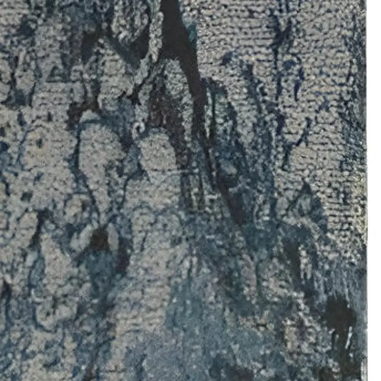 12' Ivory Teal Blue and Black Abstract Non Skid Runner Rug