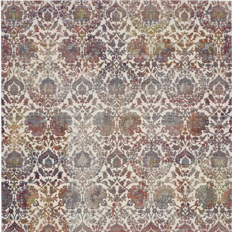 8' X 10' White and Golden Brown Floral Distressed Non Skid Area Rug