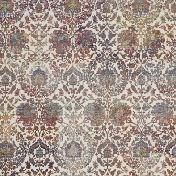 8' X 10' White and Golden Brown Floral Distressed Non Skid Area Rug