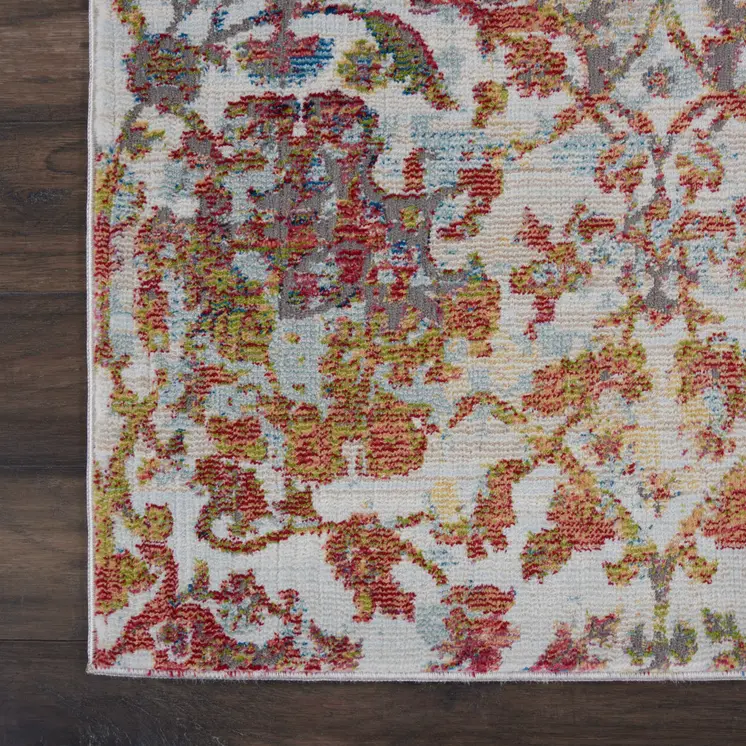 8' X 10' Ivory Gray and Orange Floral Distressed Non Skid Area Rug