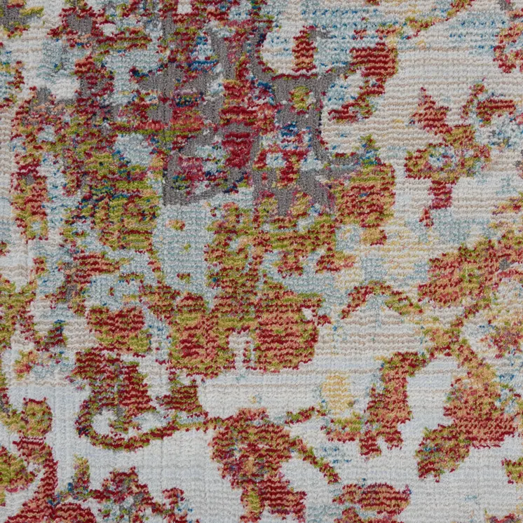 8' X 10' Ivory Gray and Orange Floral Distressed Non Skid Area Rug