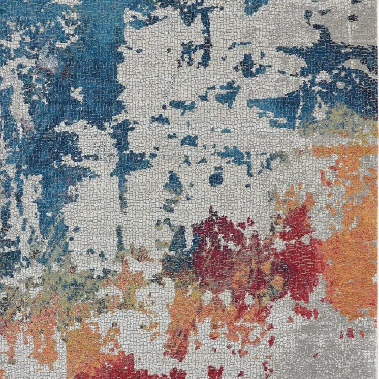 8' X 10' Ivory Red and Blue Abstract Distressed Non Skid Area Rug