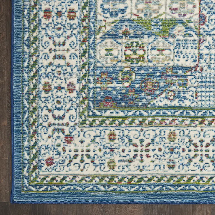 8' X 10' Ivory Blue and Green Oriental Distressed Non Skid Area Rug